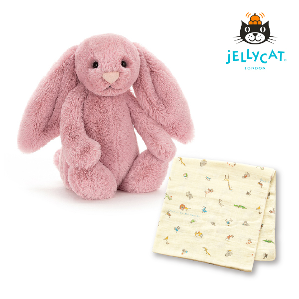 【jellycat ジェリーキャット】バシュフル チューリップバニー コットンガーゼのベビーケットセット 【送料無料】