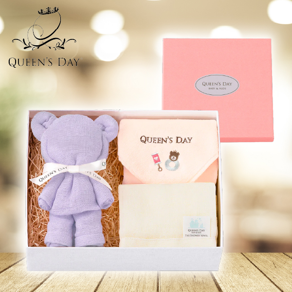【QUEEN'S DAY】シャワータオル2枚+ハンドタオルセット(ラベンダーベア)