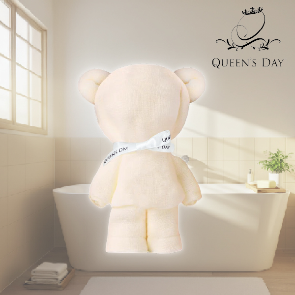 【QUEEN'S DAY】シャワータオル1枚ベア仕様(ミモザアイボリーベア)