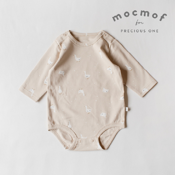 【mocmof モクモフ】アヒル柄ボディスーツ(ベージュ)