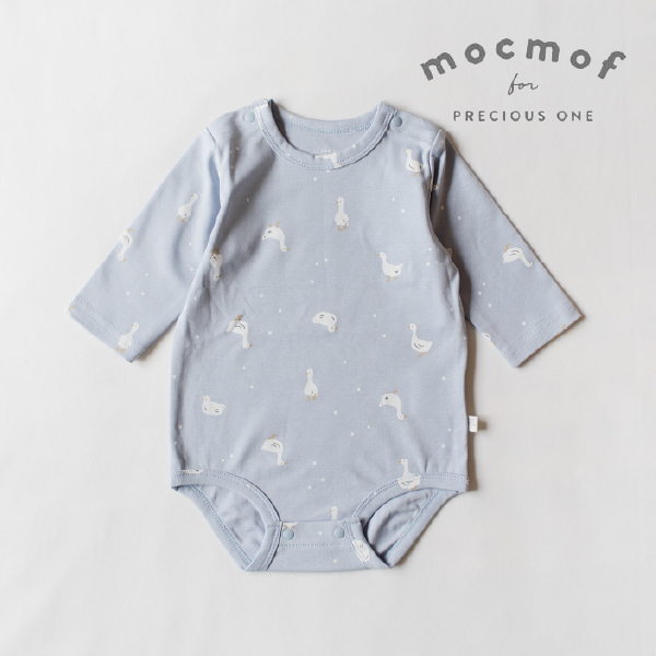 【mocmof モクモフ】アヒル柄ボディスーツ(サックス)